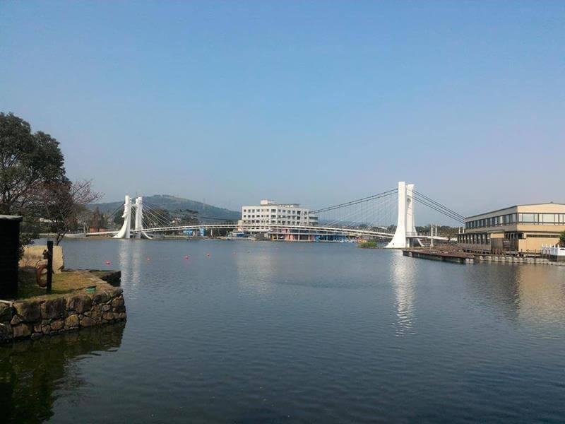 新的龍潭大池觀光吊橋是白色系